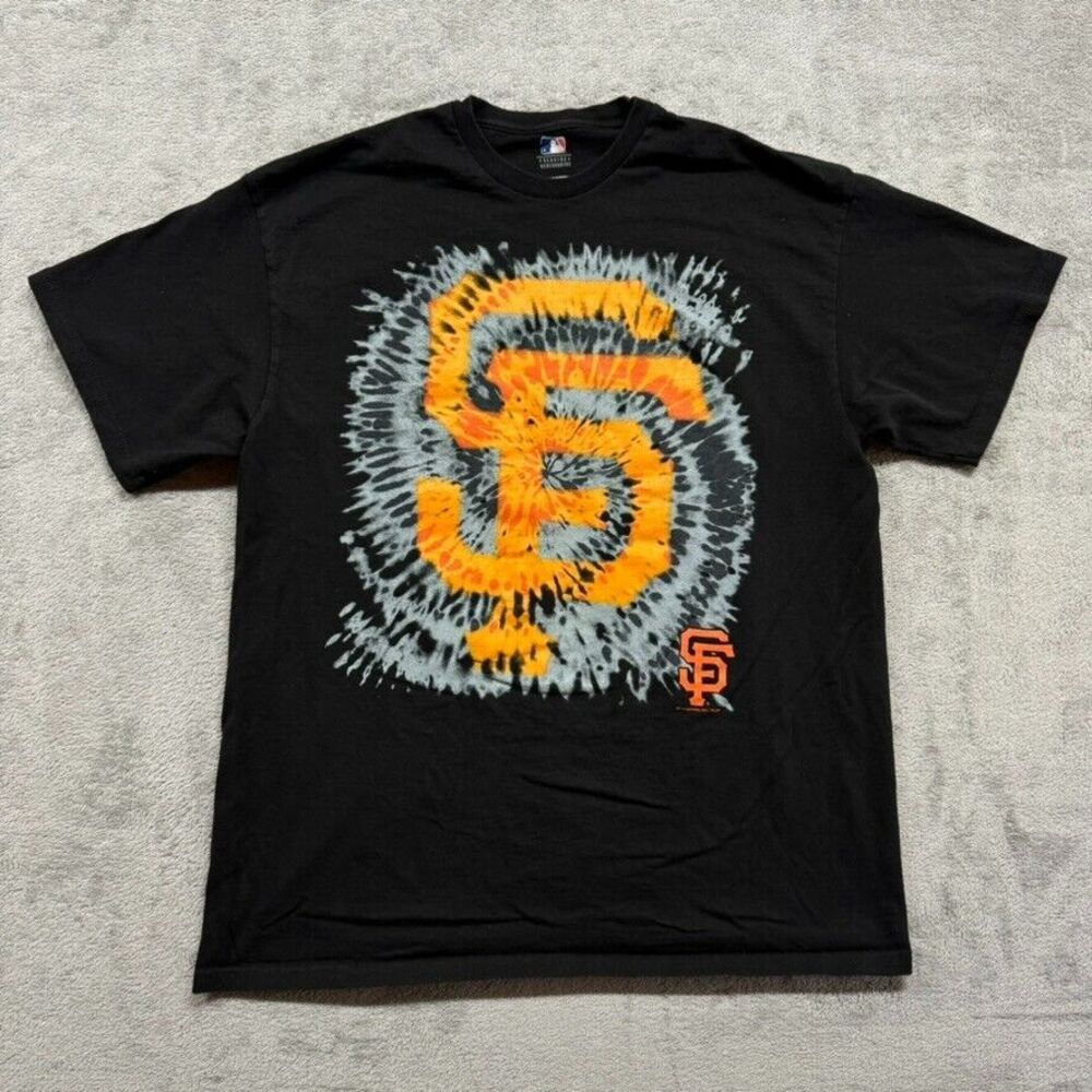 MLB San‎ Francisco Giants T Shirt Mens XL Black Center Logo Graphic Swirls